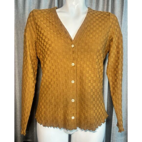 Madewell Sweaters - Madewell NWT V-Neck Brown Checkerboard Jacquard Cardigan Size small